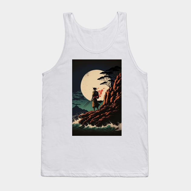 Samurai on Rocky Shore Tank Top by JigglePeek